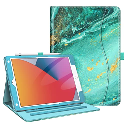 FINTIE Schutzhülle für iPad 9. / 8. / 7. Generation (2021/2020/2019) 10,2 Zoll – [Eckenschutz] Multi-Winkel-Betrachtungs-Ständer, Abdeckung mit Tasche und Stifthalter, automatischer Schlafmodus, Aqua von FINTIE