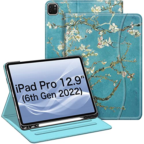 FINTIE Schutzhülle kompatibel mit iPad Pro 12,9 Zoll (2022/2021/2020/2018, 6. / 5. / 4. / 3. Generation), Multi-Winkel-Smart-Ständer, mit Stifthalter und Tasche, automatischer Schlaf-/Wachmodus, Blüte von FINTIE