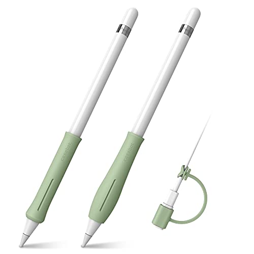 Fintie 2 Stück Silikon Griff Kompatibel mit Apple Pencil (USB-C) & Apple Pencil 1./ 2. Generation mit 1 Stück Kabel Adapter Tether, Schützende ergonomische Stiftehalter für Apple Pencil, Pastellgrün von Fintie