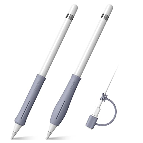 Fintie 2 Stück Silikon Griff Kompatibel mit Apple Pencil Pro/USB-C & Apple Pencil 1./ 2. Generation mit 1 Stück Kabel Adapter Tether, Schützende ergonomische Stiftehalter, Lavendel von FINTIE