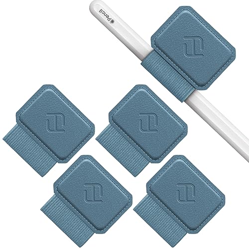 Fintie 4 Stück Stifthalter Selbstklebend für Apple Pencil und Stylus Stift, Elastisch Kunstleder Pen Loop Holder für Notizbuch, Kalender, Tablet, Ordner, Dunstblau von FINTIE