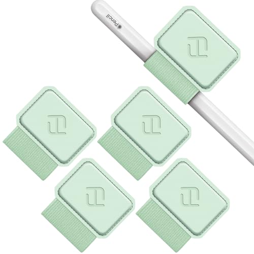 FINTIE 4 Stück Stifthalter Selbstklebend für Apple Pencil und Stylus Stift, Elastisch Kunstleder Pen Loop Holder für Notizbuch, Kalender, Tablet, Ordner, Grün von FINTIE