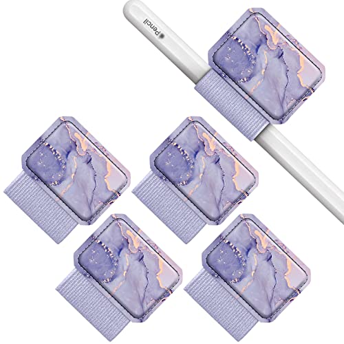 FINTIE 4 Stück Stifthalter Selbstklebend für Apple Pencil und Stylus Stift, Elastisch Kunstleder Pen Loop Holder für Notizbuch, Kalender, Tablet, Ordner, Marmor Lila von FINTIE