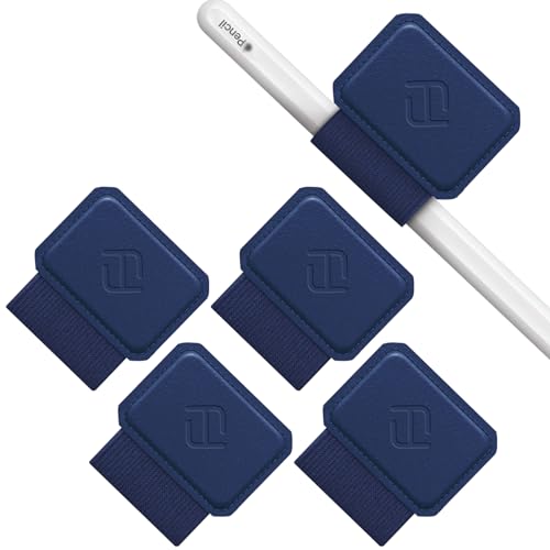 Fintie 4 Stück Stifthalter Selbstklebend für Apple Pencil und Stylus Stift, Elastisch Kunstleder Pen Loop Holder für Notizbuch, Kalender, Tablet, Ordner, Navy von FINTIE