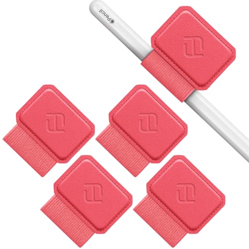 FINTIE 4 Stück Stifthalter Selbstklebend für Apple Pencil und Stylus Stift, Elastisch Kunstleder Pen Loop Holder für Notizbuch, Kalender, Tablet, Ordner, Rot von FINTIE