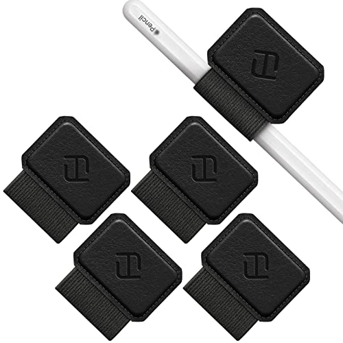 Fintie 4 Stück Stifthalter Selbstklebend für Apple Pencil und Stylus Stift, Elastisch Kunstleder Pen Loop Holder für Notizbuch, Kalender, Tablet, Ordner, Schwarz von FINTIE