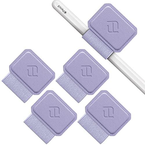 Fintie 4 Stück Stifthalter Selbstklebend für Apple Pencil und Stylus Stift, Elastisch Kunstleder Pen Loop Holder für Notizbuch, Kalender, Tablet, Ordner, Violet von Fintie