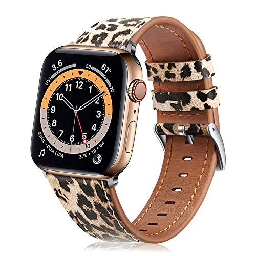 Fintie Armband kompatibel mit Apple Watch 40 mm 38 mm Serie 6 5 4 3 2 1 und iWatch SE, echtes Lederband, Ersatz-Zubehör, Armband, klassisches Leopardenmuster von Fintie