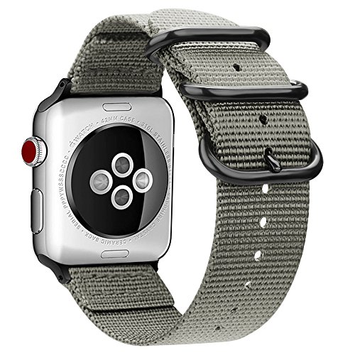 Fintie Armband kompatibel mit Apple Watch SE/Series 6 5 4 3 2 1 44mm 42mm - Premium Nylon atmungsaktive Sport Uhrenarmband verstellbares Ersatzband mit Edelstahlschnallen, Grau von Fintie