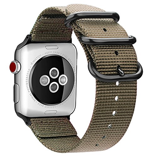 Fintie Armband kompatibel mit Apple Watch SE/Series 6 5 4 3 2 1 44mm 42mm - Premium Nylon atmungsaktive Sport Uhrenarmband verstellbares Ersatzband mit Edelstahlschnallen, Khaki von Fintie