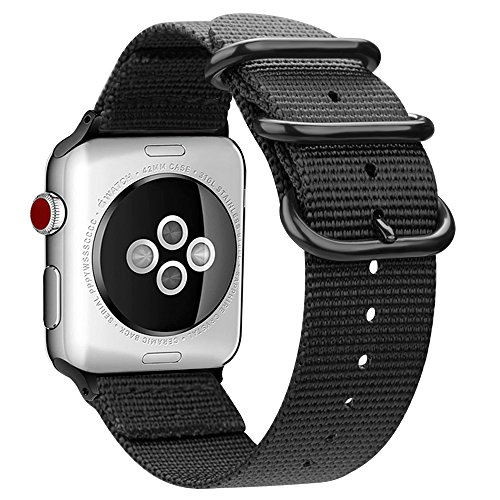 Fintie Armband kompatibel mit Apple Watch SE/Series 6 5 4 3 2 1 44mm 42mm - Premium Nylon atmungsaktive Sport Uhrenarmband verstellbares Ersatzband mit Edelstahlschnallen, Schwarz von Fintie