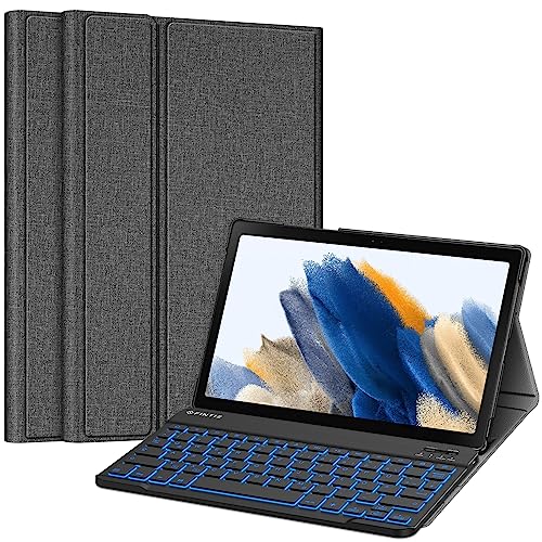 Fintie Beleuchtete Tastatur Hülle für Samsung Galaxy Tab A8 10.5 Zoll 2022/2021 SM-X200/X205/X207 - Keyboard Cover mit Abnehmbarer QWERTZ Layout Hintergrundbeleuchtung Tastatur, Grau von Fintie