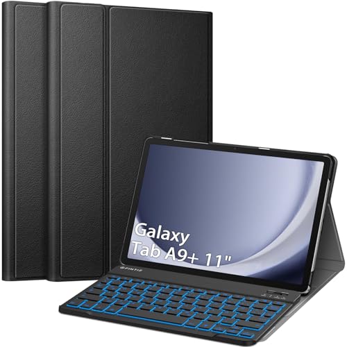 Fintie Beleuchtete Tastatur Hülle für Samsung Galaxy Tab A9 Plus 11 Zoll 2023 SM-X210/X216/X218 - Keyboard Cover mit Abnehmbarer QWERTZ Layout Hintergrundbeleuchtung Tastatur, Schwarz von Fintie
