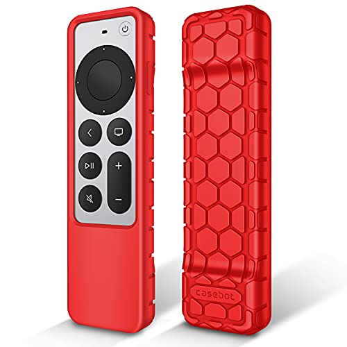 Fintie Fernbedienung Hülle für Apple TV 4K / HD Siri Remote 2022 2021 (3. / 2. Gen) - [Bienenstock Serie] Leichte rutschfeste Stoßfeste Silikon Schutzhülle Slim Case Cover, Rot von Fintie