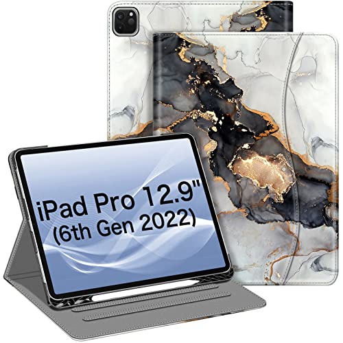 Fintie Folio-Hülle für iPad Pro 12.9 Zoll (32.8 cm) 5. Generation 2021, Multi-Angle Smart Stand Cover mit Stifthalter und Tasche, auch passend für iPad Pro 12.9 2020 4th & 2018 3rd Gen, Wolken-Marmor von FINTIE