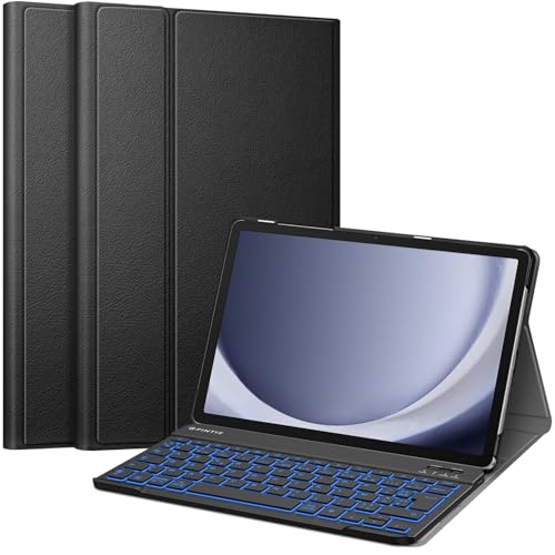 Fintie Französische AZERTY-Tastatur für Samsung Galaxy Tab A9 Plus (Tab A9+) 11 Zoll 2023 (SM-X210/X216/X218) – Kabellose Tastatur mit Sieben Farben und Hintergrundbeleuchtung, Schwarz von Fintie