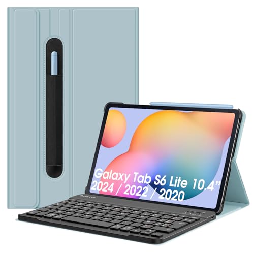 Fintie Französische AZERTY-Tastatur für Samsung Galaxy Tab S6 Lite 2022/2020 10,4 Zoll Tablet - Multipositionshülle, dünne und leichte Abdeckung, Eisblau von Fintie