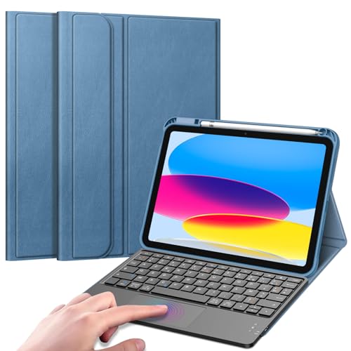 Fintie Französische AZERTY-Tastatur für iPad 10. Generation 10,9 Zoll 2022, kabellose AZERTY-Tastatur mit Touchpad, Multipositions-Cover, Blau von Fintie