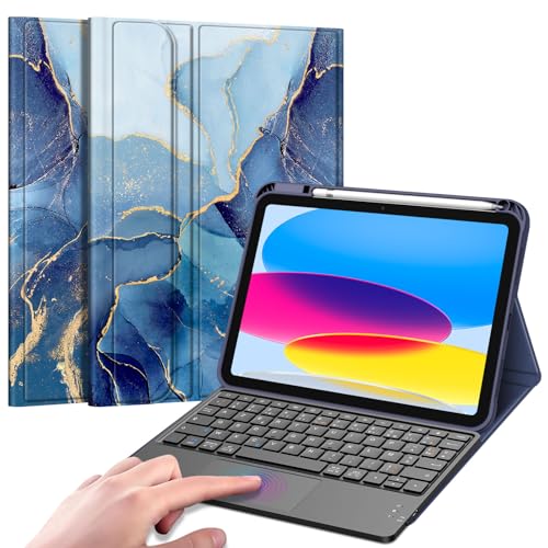 Fintie Französische AZERTY-Tastatur für iPad 10. Generation 10,9 Zoll 2022, kabellose AZERTY-Tastatur mit Touchpad, Multipositions-Cover, Ozeanmarmor von FINTIE