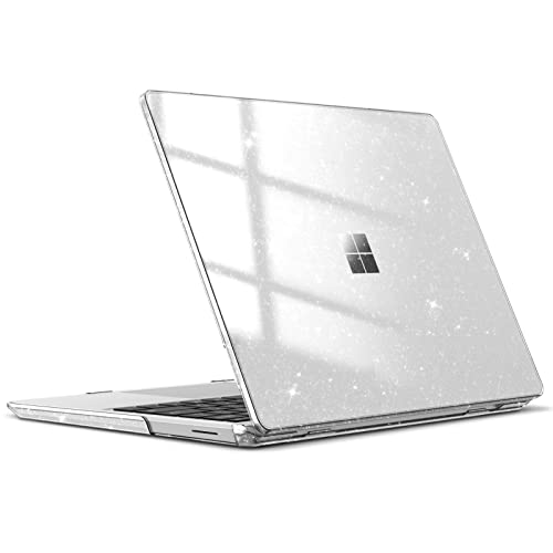 Fintie Hülle Kompatibel mit 12.45 Zoll Microsoft Surface Laptop Go 3/2 / 1(2023-2020), Ultradünne Hartschale Schutzhülle Snap Case, Transparent(Glitzer) von FINTIE