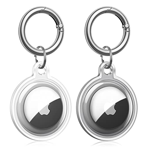 Fintie Hülle Kompatibel mit Apple AirTag 2021, [2 Stück] Weiche TPU Tracker Schutzhülle mit Schlüsselanhänger für Hunde/Schlüssel/Telefon/Rucksäcke/Gepäck, Transparent/Grau von Fintie