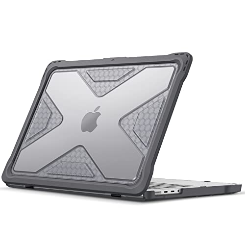 Fintie Hülle Kompatibel mit MacBook Pro 14 Zoll (2024-2021) A3112 A3401 A3185 A2992 A2918 A2779 A2442 M4 M3 M2 M1 Pro/Max, Ganzkörper-Rugged Hybrid Schutzhülle TPU Stoßstange Case, Grau (Klar) von FINTIE