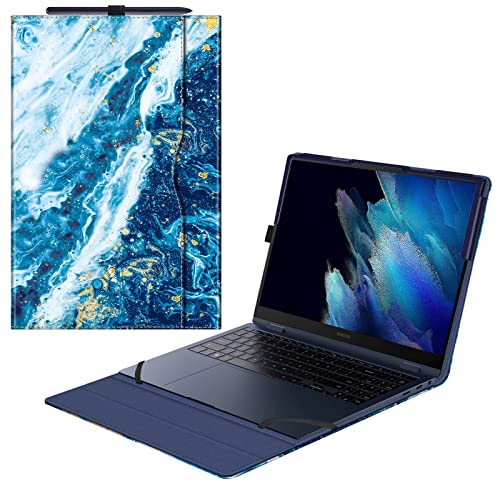 Fintie Hülle für 15.6 Zoll Samsung Galaxy Book 4&Book 4 360/Galaxy Book 2 Pro 360 /Galaxy Book 2 Pro/Galaxy Book Pro 360 - Premium Folio Schutzhülle mit Dokumentschlitze, Meeresblau von Fintie