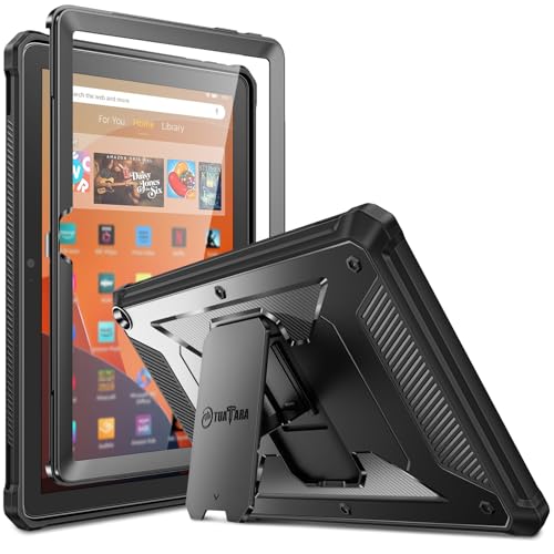 Fintie Hülle für Amazon Fire HD 10 Tablet 13. Generation 2023, Ganzkörper-Rugged Hybrid Stand Schutzhülle mit eingebauter Schutzfolie, Schwarz von Fintie