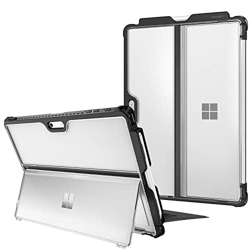 Fintie Hülle für Microsoft Surface Pro 7+ /Pro 7 / Pro 6 / Pro 5 /Pro LTE, Stoßfeste Robuste Hartschalen Schutzhülle mit Stifthalter Original Ständer, Kompatibel mit Type Cover Tastatur, Klar(Matt) von Fintie