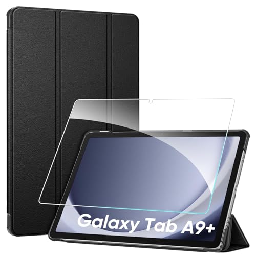 Fintie Hülle für Samsung Galaxy Tab A9+/A9 Plus 11 Zoll 2023 Tablet mit Schutzfolie - Ultradünne Kunstleder Schutzhülle Cover mit Auto Schlaf/Wach Funktion, Schwarz von Fintie