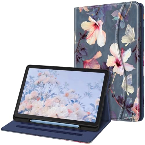 Fintie Hülle für Samsung Galaxy Tab S6 Lite 10.4 2024/2022/2020, Soft TPU Rückseite Gehäuse Schutzhülle mit S Pen Halter und Dokumentschlitze, Blühender Hibiskus von Fintie