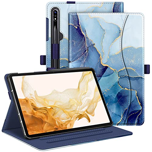 Fintie Schutzhülle für Samsung Galaxy Tab S10+/ S9+/ S8+/ S7 FE/ S7+ 12,4 Zoll, Multi-Winkel-Viewing Schutzhülle mit Tasche, Auto Sleep/Wake, Ozean Marmor von FINTIE
