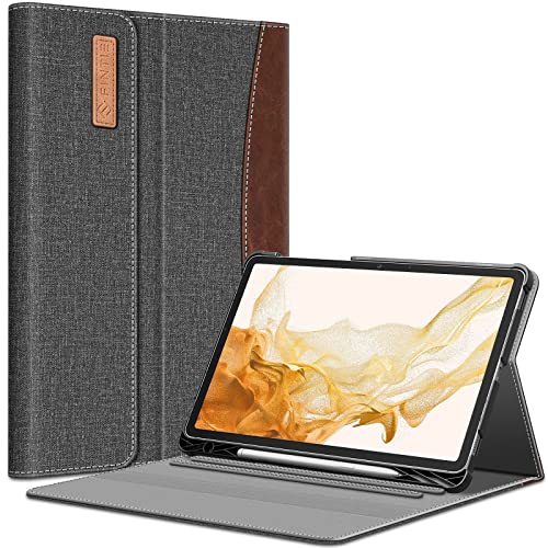 Fintie Schutzhülle für Samsung Galaxy Tab S8 Plus 2022/S7 FE 2021/S7 Plus 2020, 31,9 cm (12,4 Zoll), mit S-Stifthalter, mit mehreren Aufstellwinkeln, Tasche, Auto-Sleep/Wake-Funktion, Grau/Braun von FINTIE