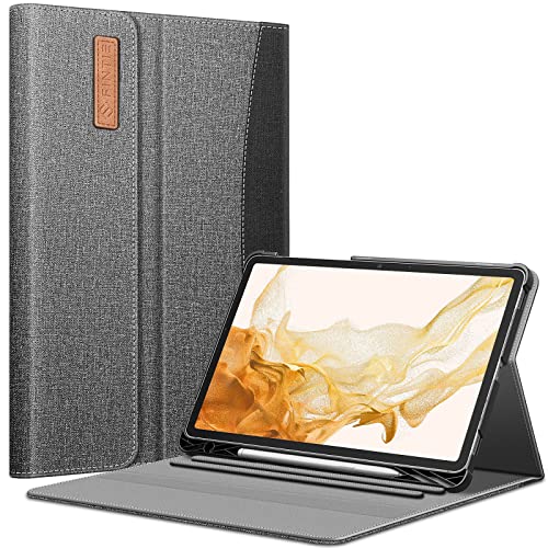 Fintie Hülle für Samsung Galaxy Tab S8 Plus 2022/S7 FE 2021/S7 Plus 2020 12.4 Zoll, Multi-Winkel Betrachtung Folio Schutzhülle mit S Pen Halter Dokumentschlitze Auto Schlaf/Wach, Dunkelgrau von Fintie