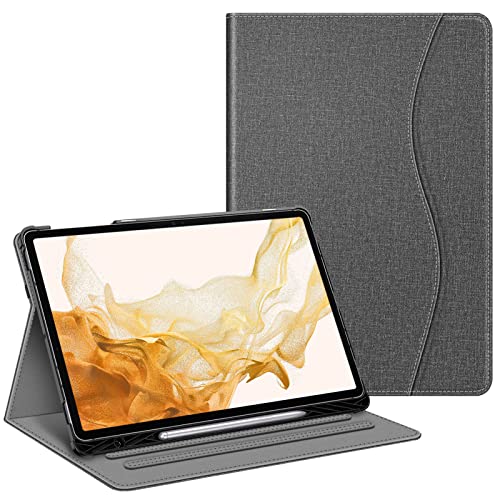 Fintie Hülle für Samsung Galaxy Tab S8 Plus 2022/S7 FE 2021/S7 Plus 2020 12.4 Zoll, Multi-Winkel Folio Schutzhülle mit S Pen Halter Dokumentschlitze und Auto Schlaf/Wach Funktion, Dunkelgrau von FINTIE