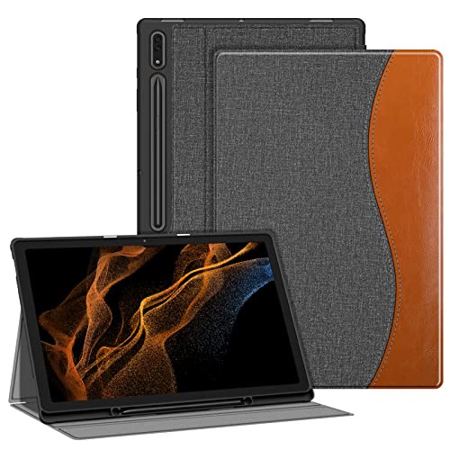 Fintie Hülle für Samsung Galaxy Tab S8 Ultra 14.6 Zoll 2022 SM-X900/X906, Soft TPU Rückseite Gehäuse Folio Schutzhülle mit S Pen Halter und Auto Schlaf/Wach, Dunkelgrau von Fintie