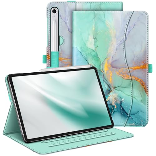 Fintie Hülle für Samsung Galaxy Tab S10 FE/S9 FE 10.9"/S9 11" Tablet, Multi-Winkel Folio Schutzhülle mit Dokumentenfach und Auto Schlaf/Wach Funktion, Smaragd Marmor von FINTIE