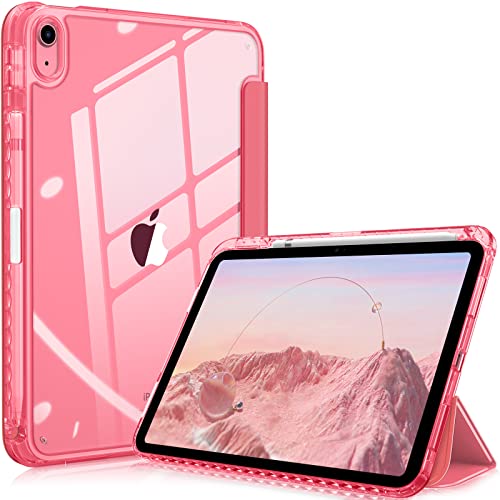Fintie Hülle für iPad 10 Generation 2022 mit Stifthalter, iPad 10.9 Zoll Hülle, Stoßfeste Schutzhülle mit Kristallklare Rückseite & Rahmen, Auto Wake/Sleep, Pink von Fintie