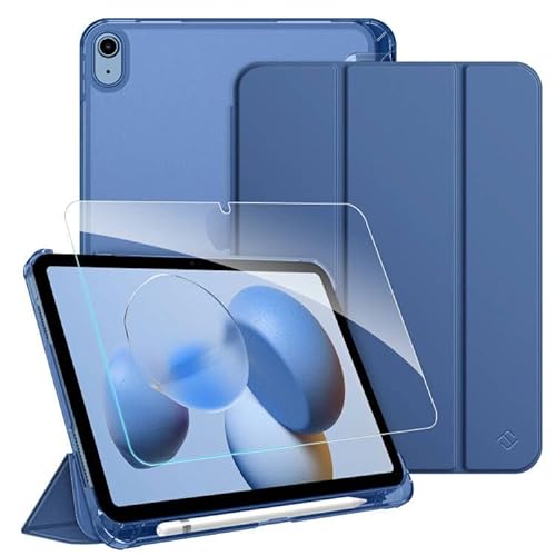 Fintie Hülle für iPad 10. Generation 2022 10.9 Zoll Modell A2696 A2757 A2777 mit Schutzfolie - ultradünne leichte transparenter Rückseite Schutzhülle Case Cover mit Stifthalter, Navy von Fintie