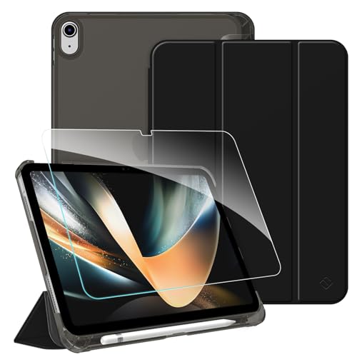 Fintie Hülle für iPad 10. Generation 2022 10.9 Zoll Modell A2696 A2757 A2777 mit Schutzfolie - ultradünne leichte transparenter Rückseite Schutzhülle Case Cover mit Stifthalter, Schwarz von Fintie