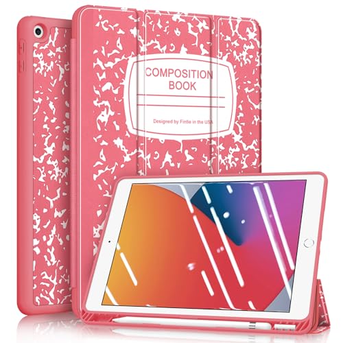 Fintie Hülle für iPad 9. Generation 2021/8. Gen 2020/7. Gen 2019 10.2 Zoll - Superleicht Soft TPU Rückseite Abdeckung Schutzhülle mit eingebautem Pencil Halter, Auto Sleep/Wake, Notizblock Pink von Fintie