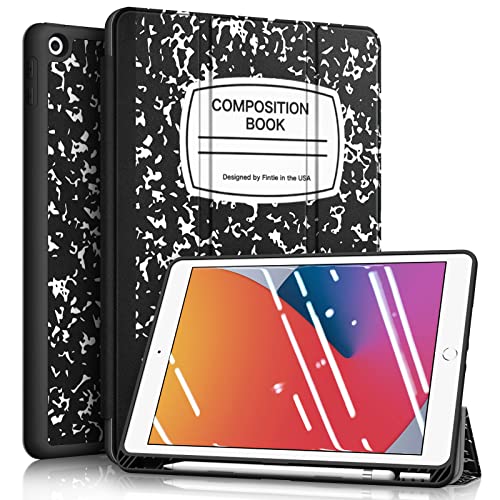 Fintie Hülle für iPad 9. Generation 2021/8. Gen 2020/7. Gen 2019 10.2 Zoll - Superleicht Soft TPU Rückseite Abdeckung Schutzhülle mit eingebautem Pencil Halter, Auto Sleep/Wake, Notizblock Schwarz von FINTIE