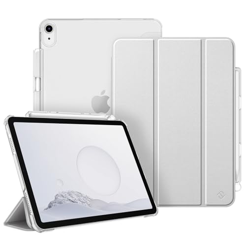 Fintie Hülle für iPad Air 5. Generation 2022 / iPad Air 4. Generation 2020 mit Stifthalter, ultradünne leichte Schutzhülle mit transparenter Rückseite und Auto Schlaf/Wach Funktion, Silber von Fintie
