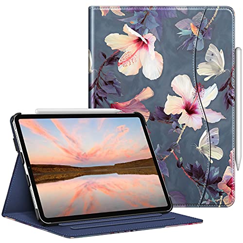 Fintie Hülle für iPad Pro 11 Zoll 4. Generation/ 3. Gen/ 2. Gen (Modell 2022/2021/2010), Multi-Winkel Folio Schutzhülle mit Stifthalter, Dokumentenfach und Auto Schlaf/Wach Funktion, Hibiskus von Fintie