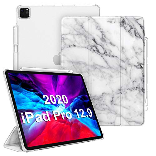 Fintie Hülle für iPad Pro 12.9 Zoll 2020 & 2018 (Unterstützt 2. Gen Pencil, kabelloser Ladefunktion) - Ultradünn Schutzhülle mit Transparenter Rückseite Abdeckung, Auto Sleep/Wake, Marmor Weiß von Fintie