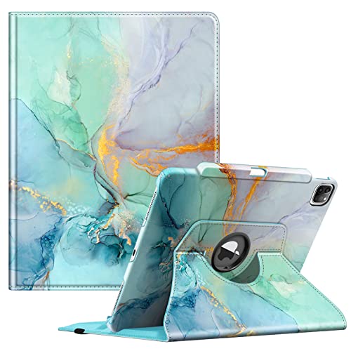 Fintie Hülle für iPad Pro 12.9 Zoll 6.Generation 2022/iPad Pro 12.9 2021/2020/2018 mit Stifthalter - Schutzhülle Cover mit 360 Grad drehbarem Ständer und Auto Schlaf/Wach Funktion, Smaragd Marmor von Fintie