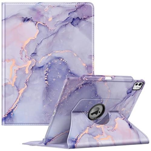 FINTIE Hülle für iPad Pro 13 Zoll M4 (2024) (Modellnummer: A2925/A2926/A3007) mit Pencil Halter - Schutzhülle Cover mit 360 Grad drehbarem Ständer und Auto Schlaf/Wach Funktion, Lila Marmor von FINTIE