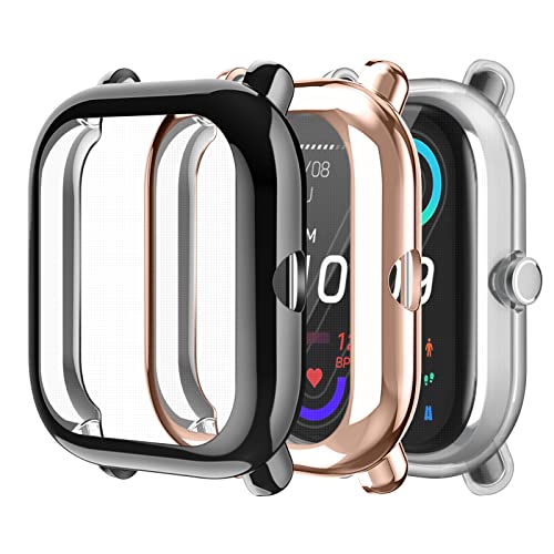 Fintie Hülle kompatibel mit Amazfit GTS 2 Mini/Bip U Pro, [3 Stück] Ultradünne Leichte Displayschutz Schutz Gehäuse Abdeckung, 1 Schwarz + 1 Klar + 1 Roségold von FINTIE