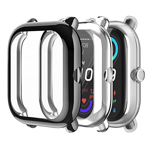 Fintie Hülle kompatibel mit Amazfit GTS 2 Mini/Bip U Pro, [3 Stück] Ultradünne Leichte Displayschutz Schutz Gehäuse Abdeckung, 1 Schwarz + 1 Klar + 1 Silber von FINTIE