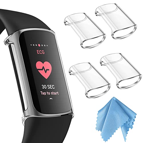 Fintie Hülle kompatibel mit Fitbit Charge 6/Charge 5 Smartwatch Schutzhülle [4 Stück] Ultradünne Leichte Schutz Gehäuse Abdeckung, 4 Transparent von Fintie